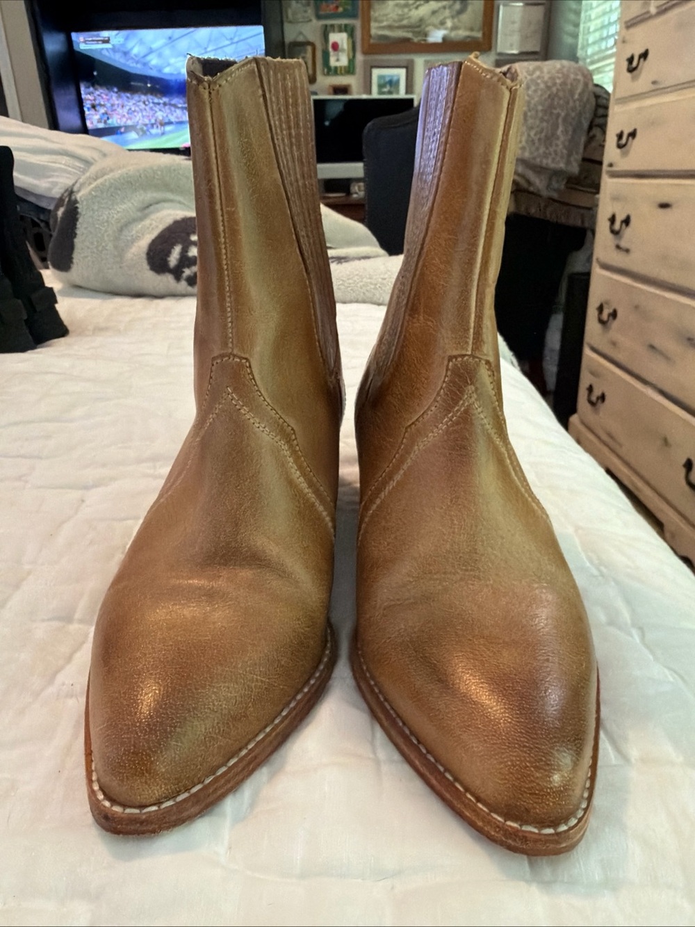 Free People New Frontier Western Leather Boho Chelsea Boots 38 Cowboy - Picture 4 of 8